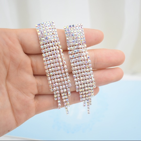 🌺Luxury tassel Rhinestone Chains Fringe Earring - Picture 2 of 2